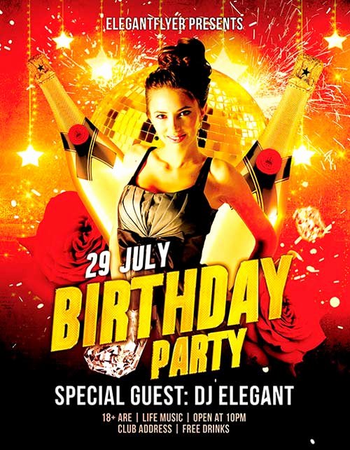 free birthday party psd flyer template