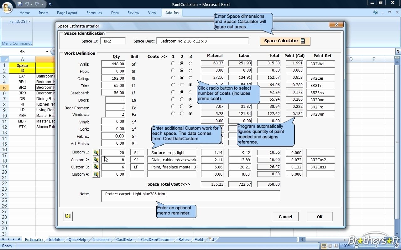 Download Free Paintcost Estimator for Excel Paintcost