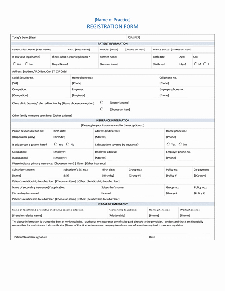 hospital patient registration form templates microsoft word 2715