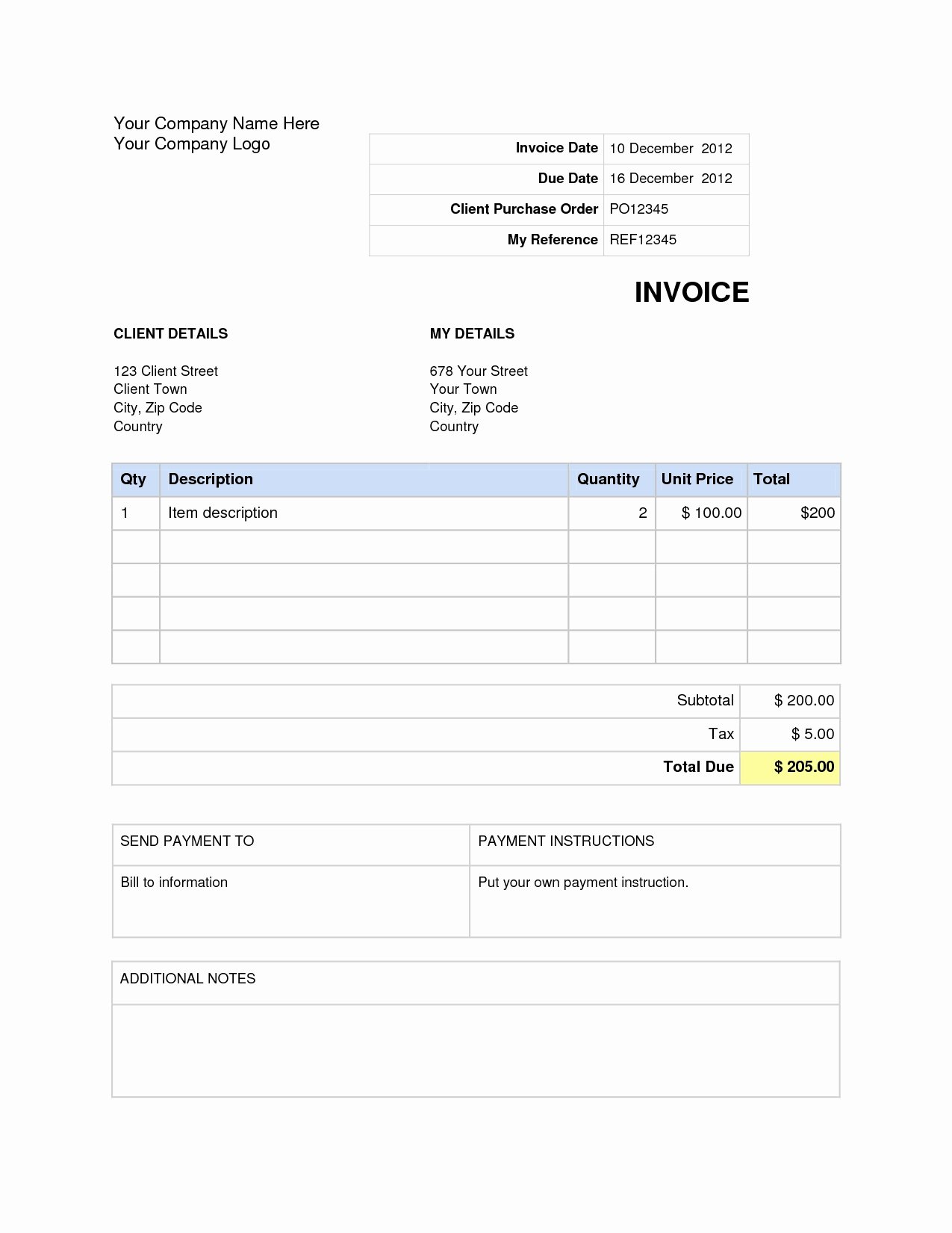 Download Invoice Template Word 2007