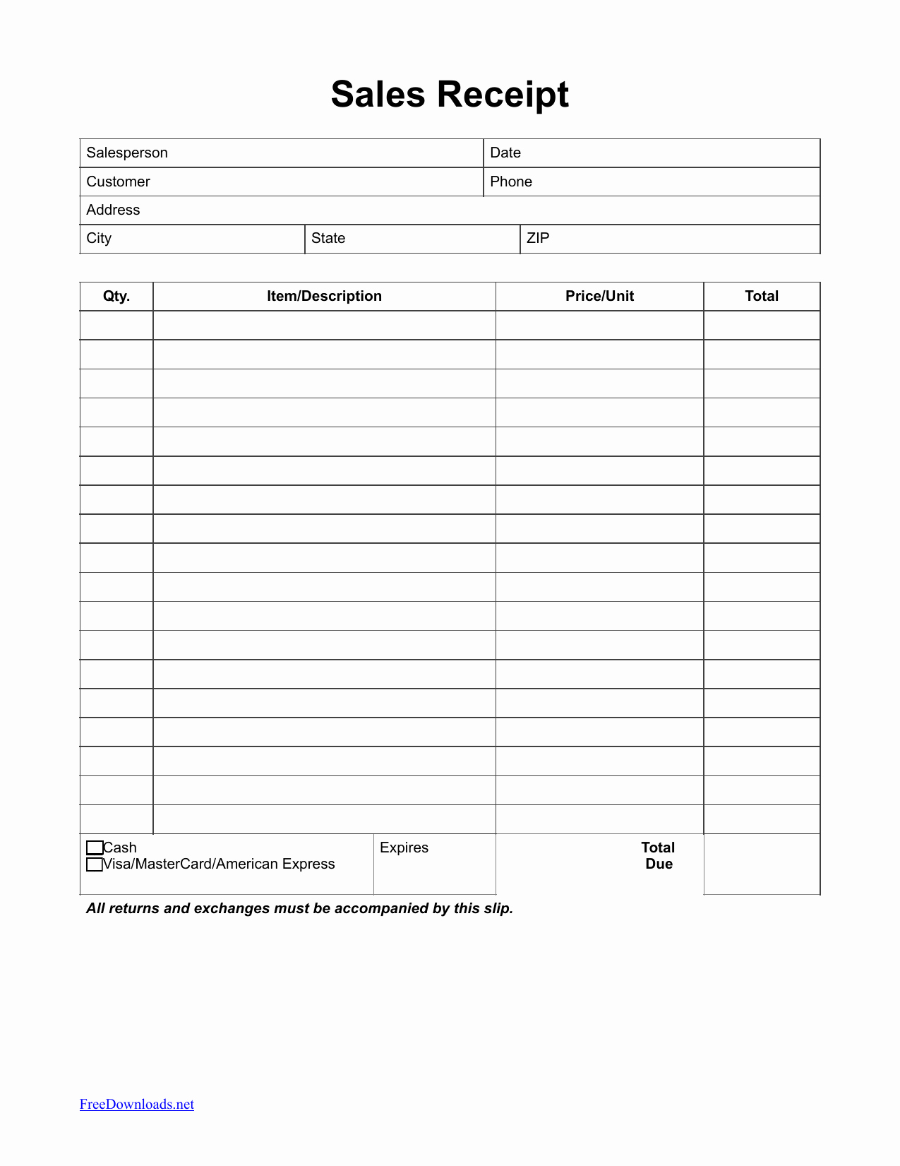 itemized sales receipt template