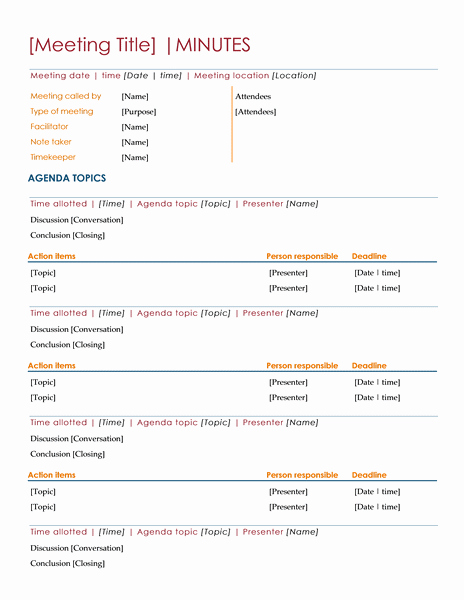 Download Meeting Minutes Template for Word 2013 Inside