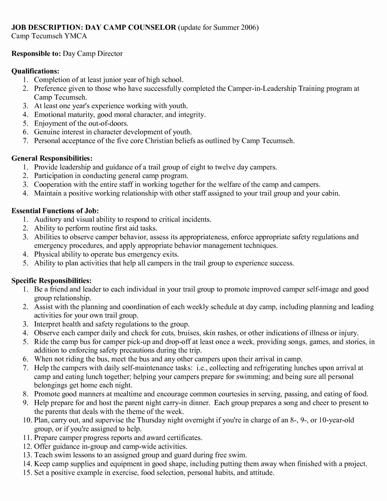 Download Our Sample Summer Camp Counselor Resume