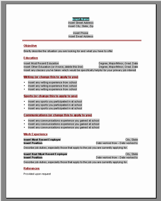Download Resume Template Word 2010