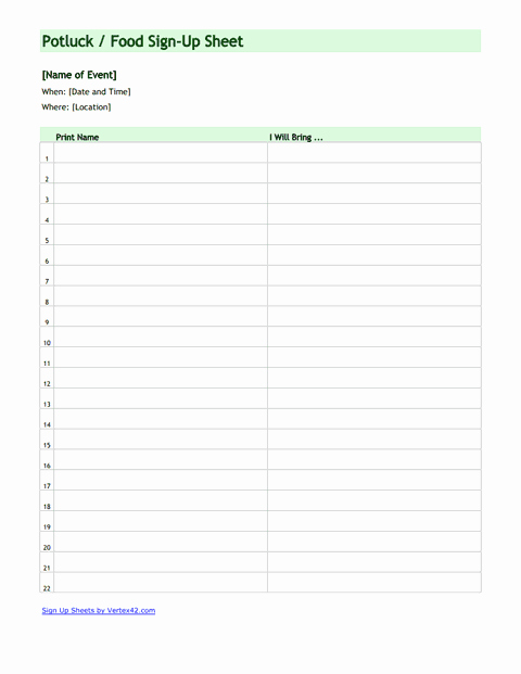 Download the Potluck Food Sign Up Sheet From Vertex42