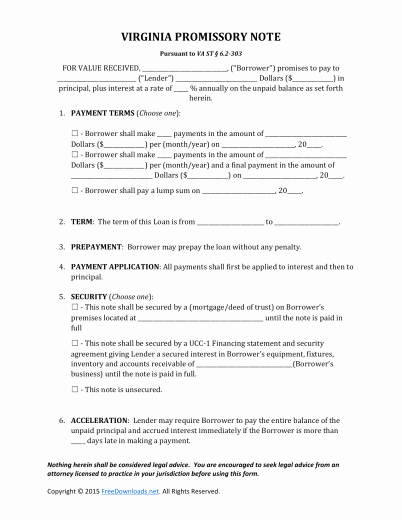 Download Virginia Promissory Note form Pdf Rtf