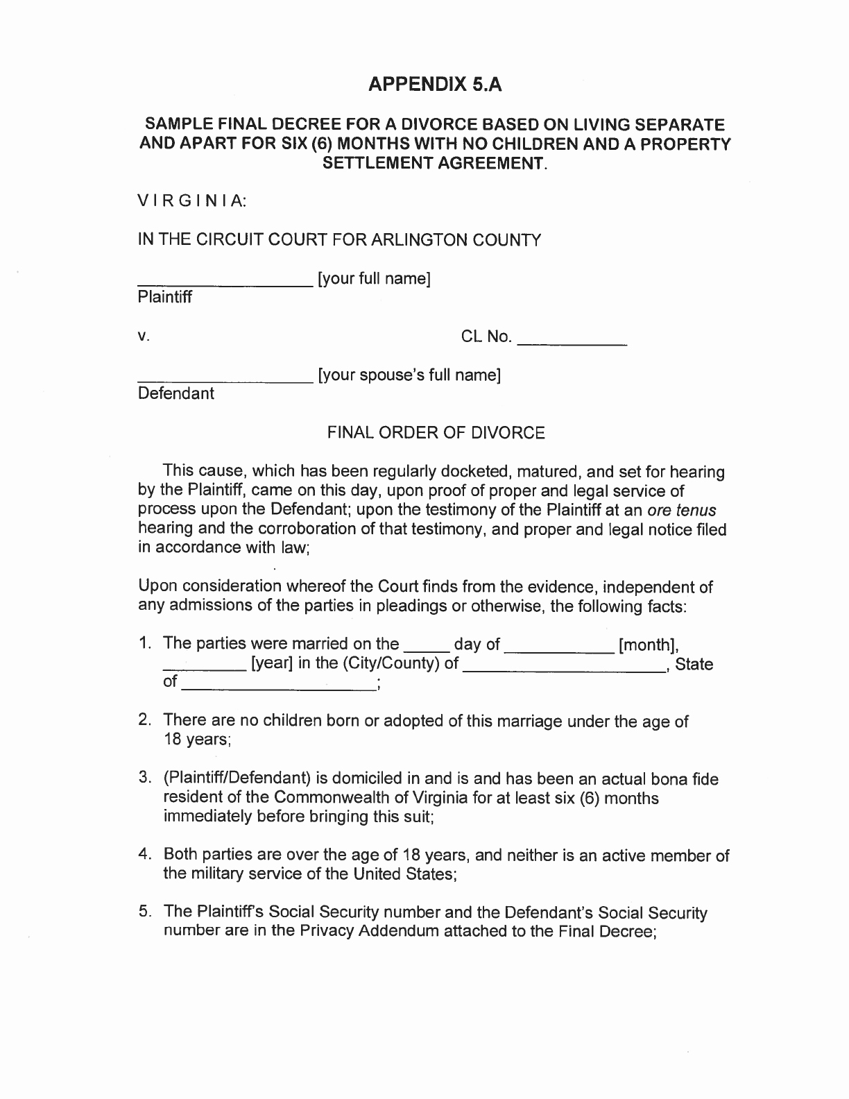 Download Virginia Separation Agreement Template for Free