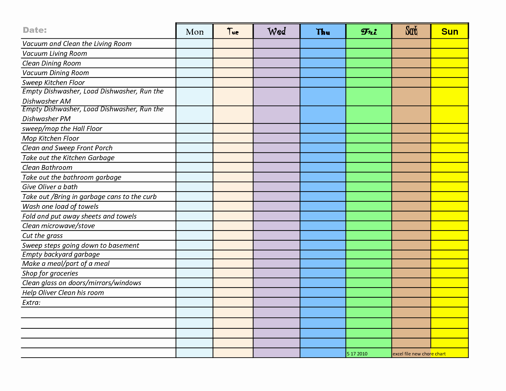 Downloadable Family Chore Chart Template