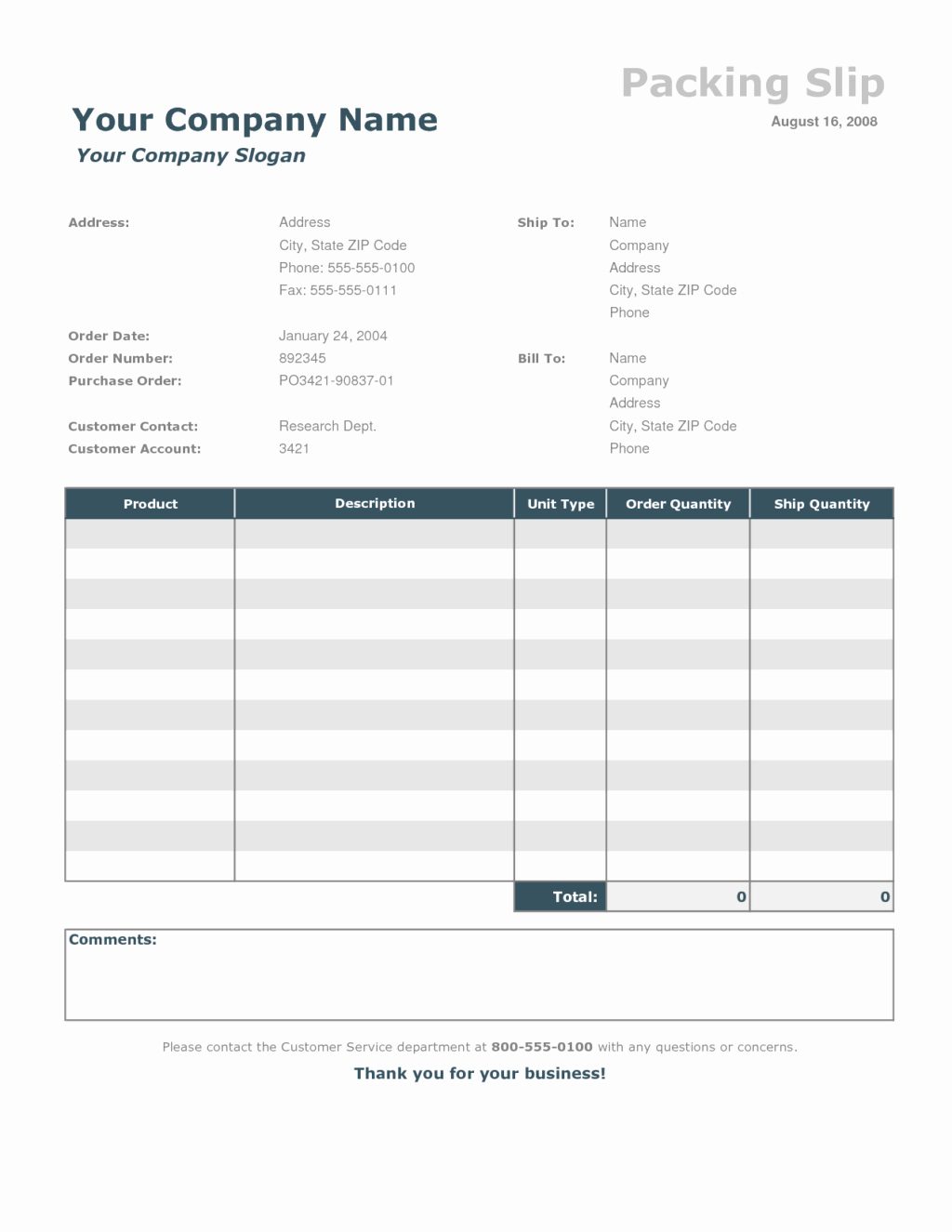 Downloadable Packing Slip Template format Designed by