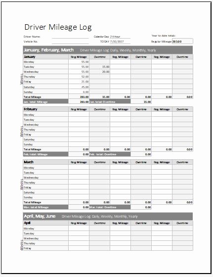 Driver Mileage Log Sheet Template for Excel