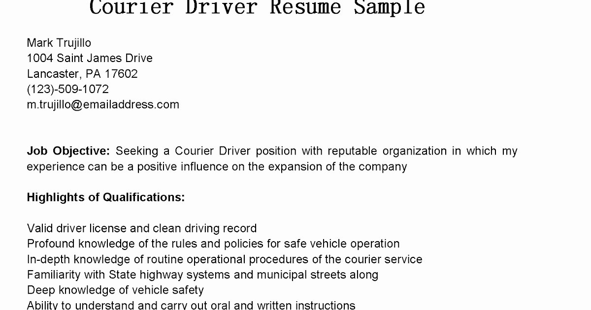 Driver Resumes Courier Driver Resume Sample