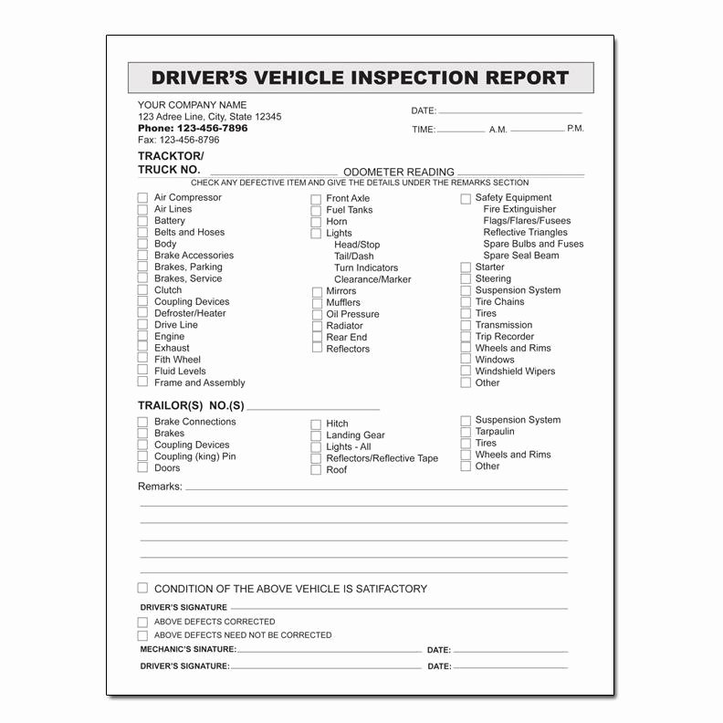 Drivers Daily Vehicle Inspection Report form Templates