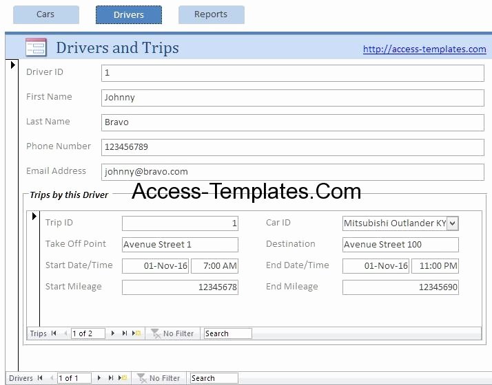 Drivers Log Book Template and Sample for Microsoft Access