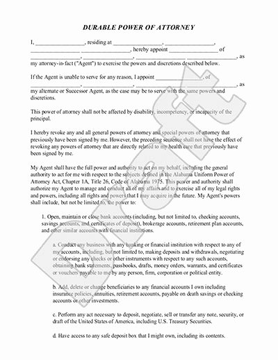 Durable Power Of attorney form Template with Sample