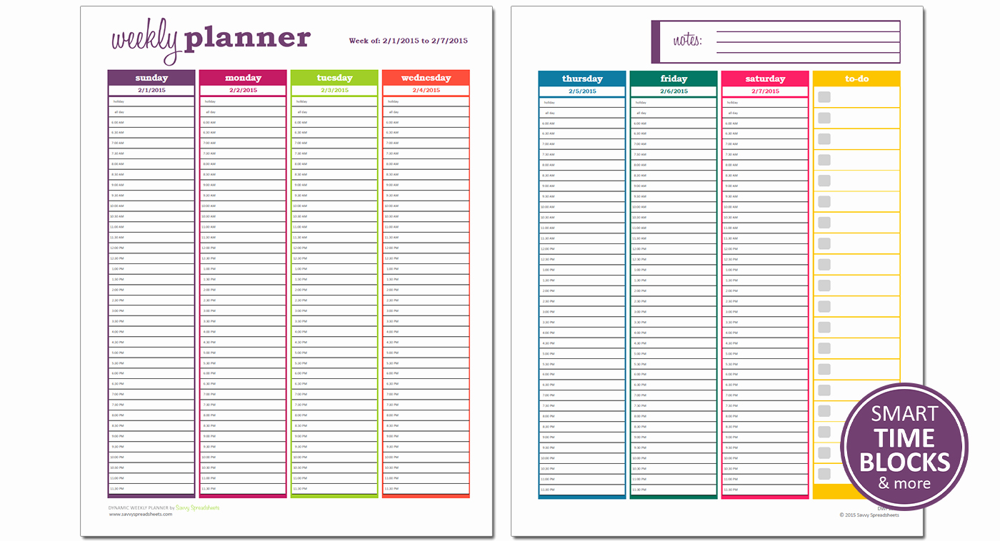 Dynamic Weekly Planner Excel Template Savvy Spreadsheets