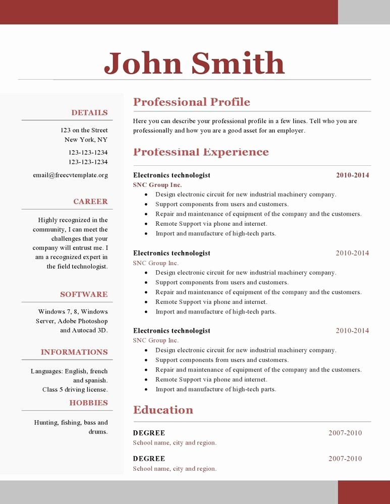 E Page Resume Template Free Download