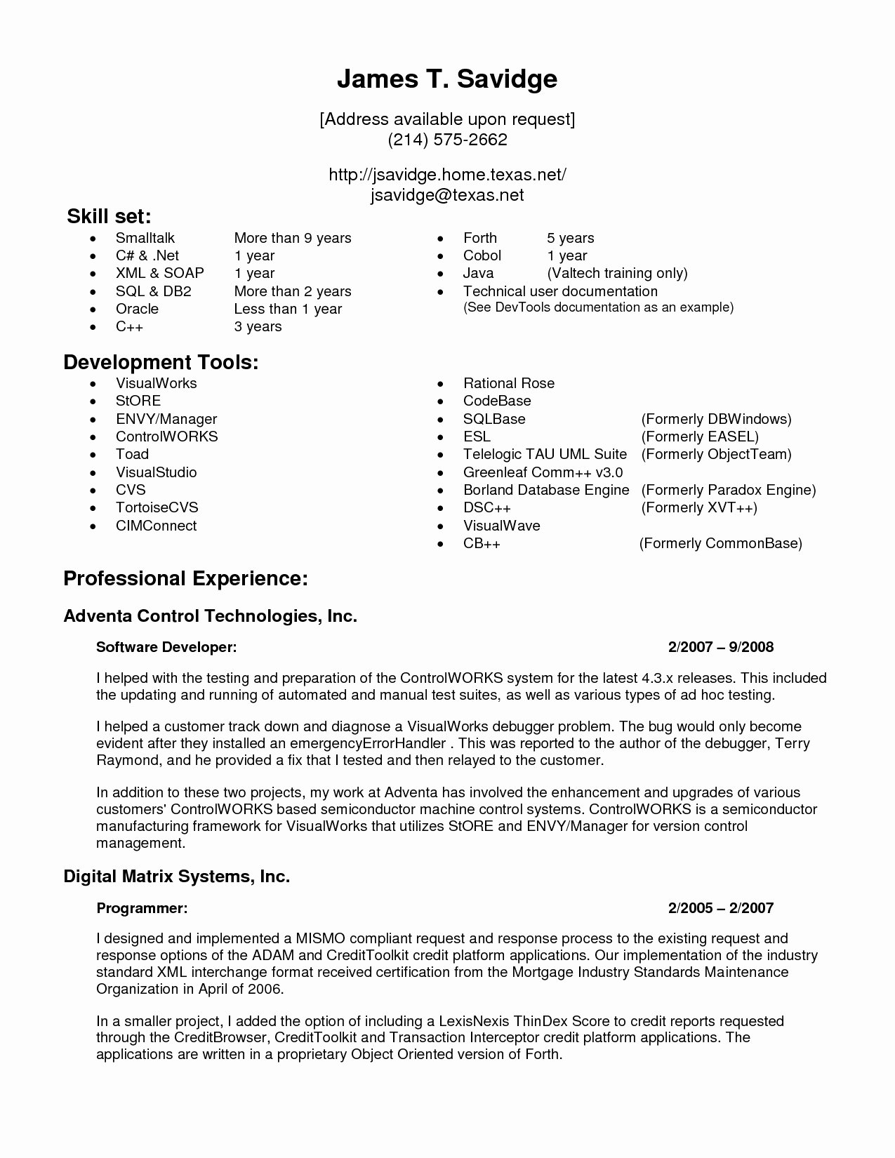 E Year Experience Resume format for Net Developer