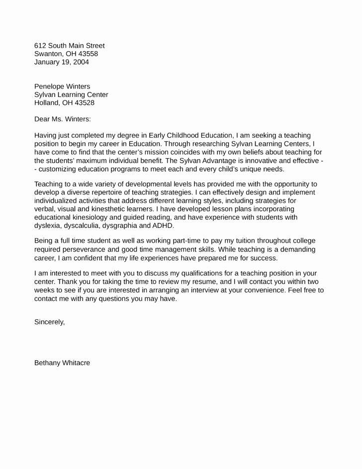 Early Childhood Educator Cover Letter Letter Of