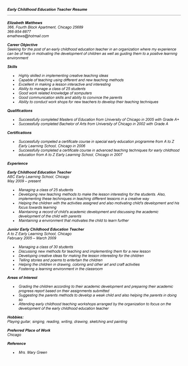 Early Childhood Educator Resume Best Resume Collection