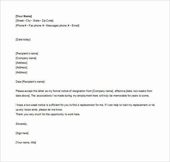 Easy to Use and formal Job Resignation Letter Template