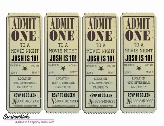 Editable Vintage Movie Ticket Invitation by Creativethinks