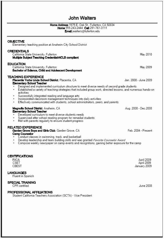 Education Resume Examples