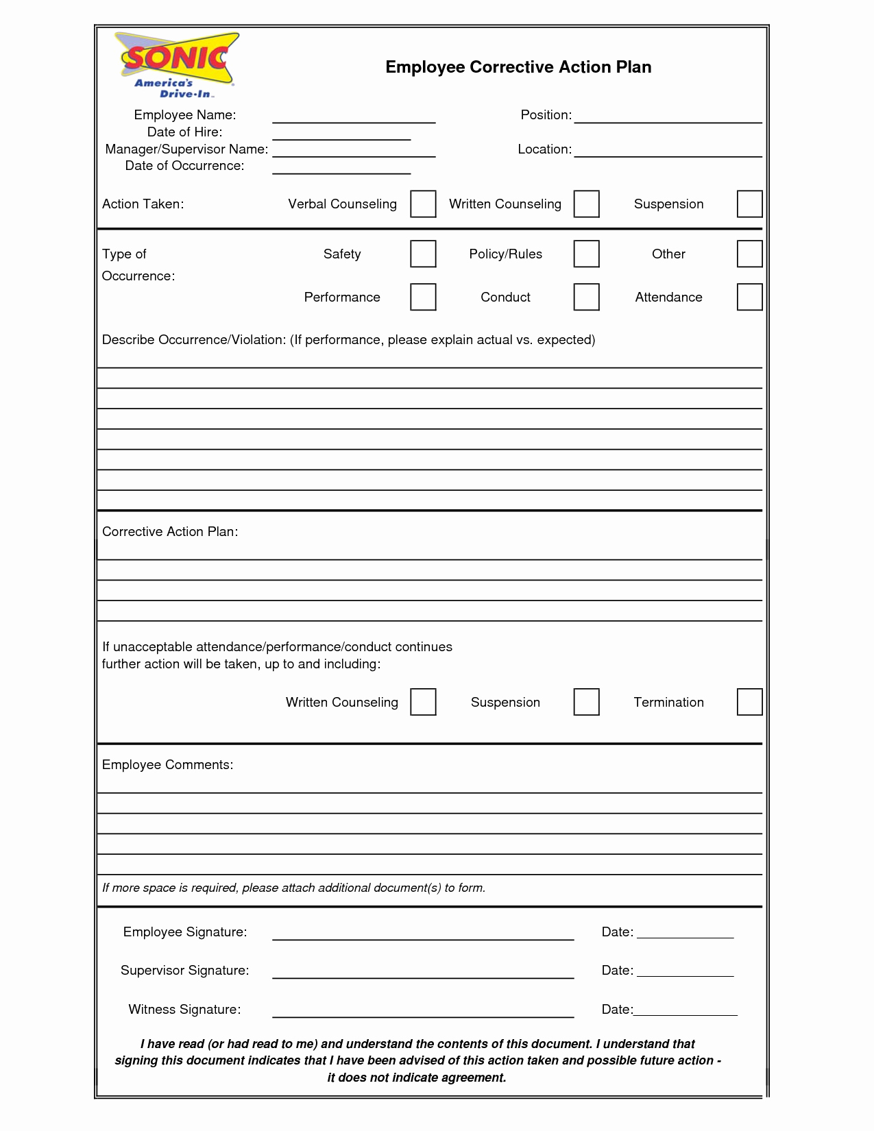 Effective and Blank Employee Action Plan Template Ms Word