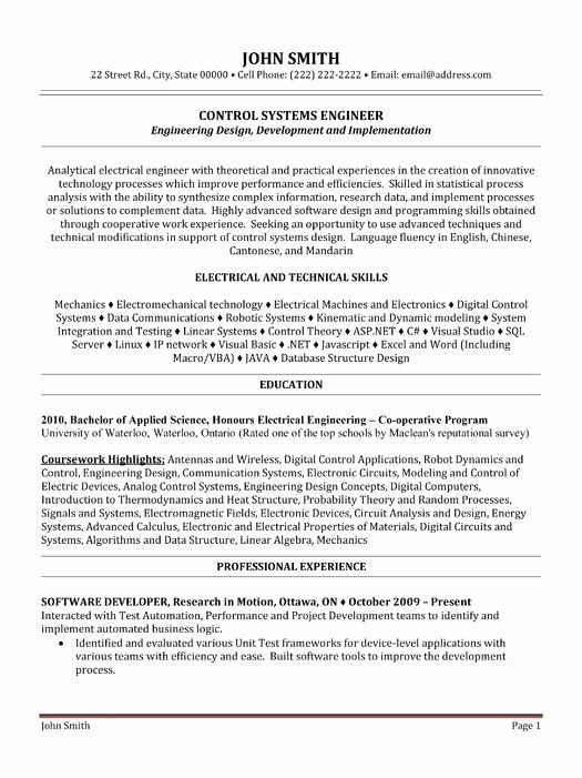 electrical engineer entry level resume