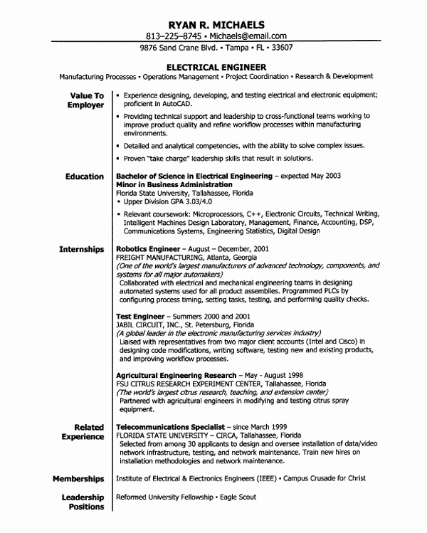 Electrical Engineering Entry Level Resume Samples Vault