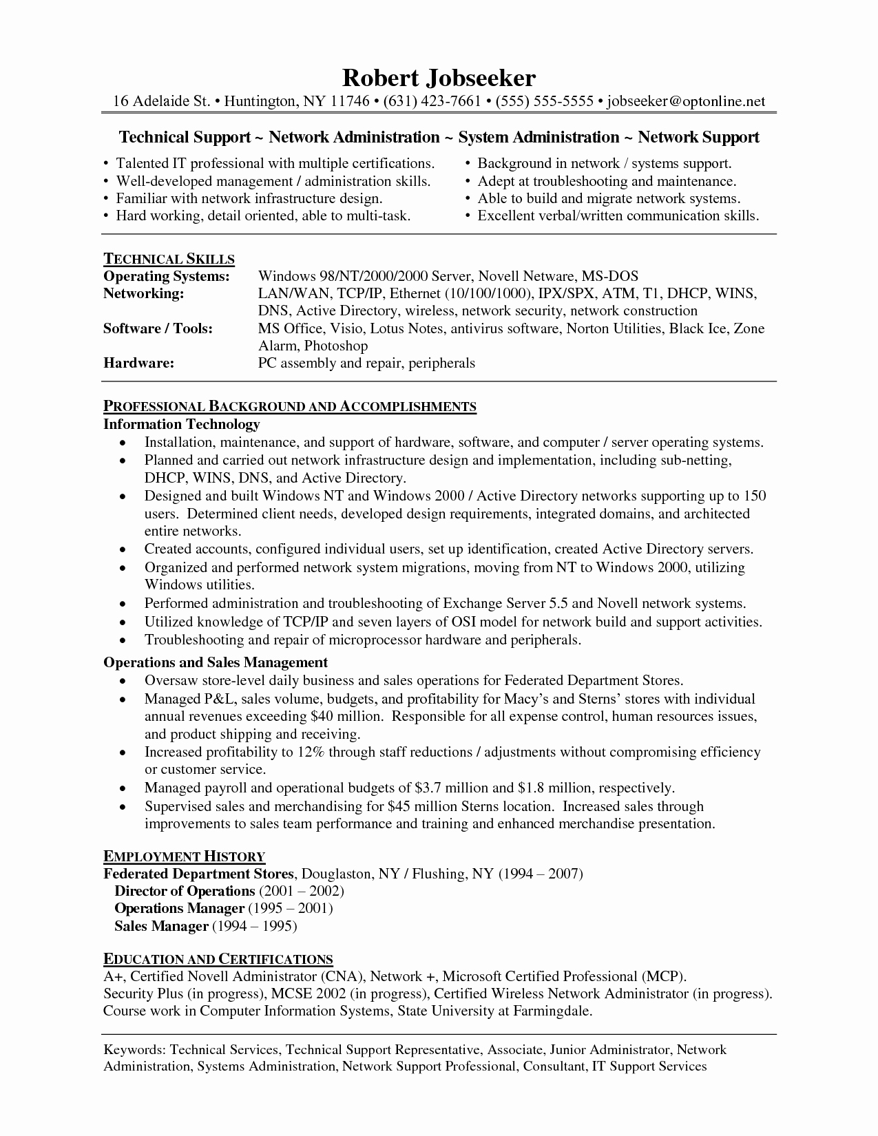 Electronic Technician Resume Summary