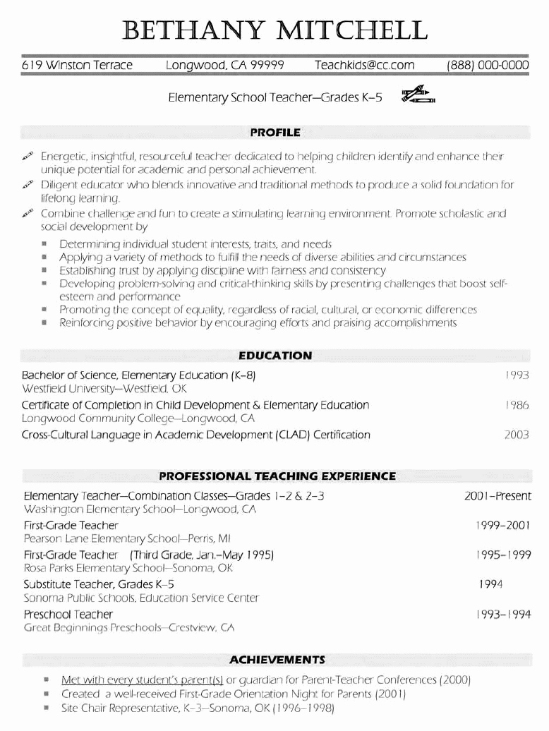Elementary Teacher Resume Search Results