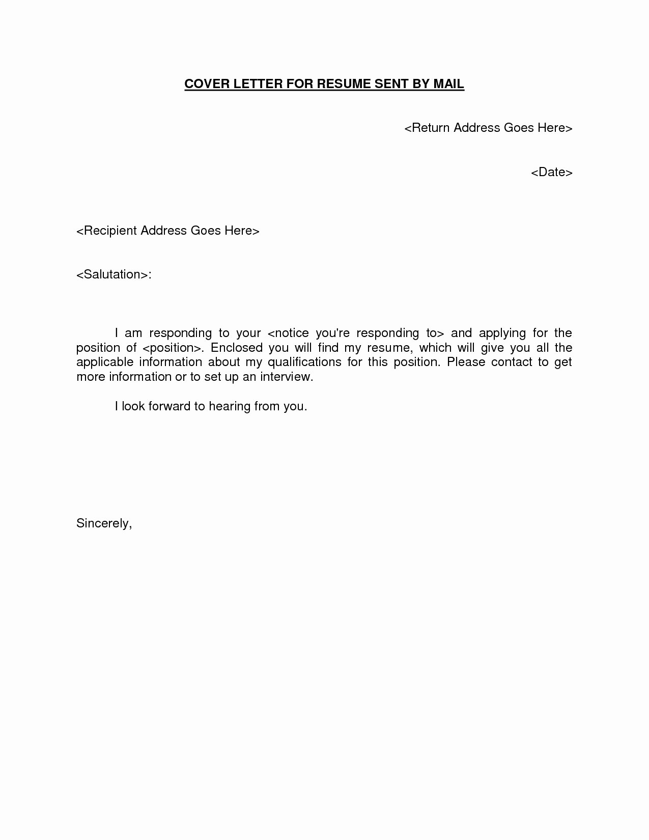 Email Resume Cover Letter Template