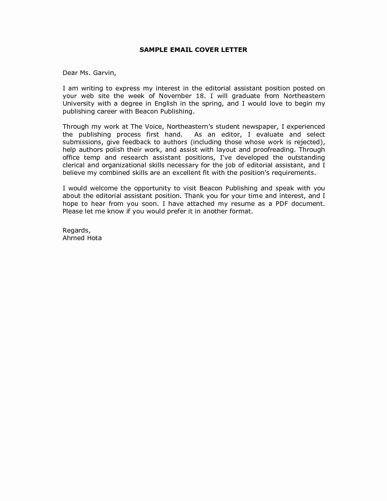 Emailing Cover Letter format Best Template Collection