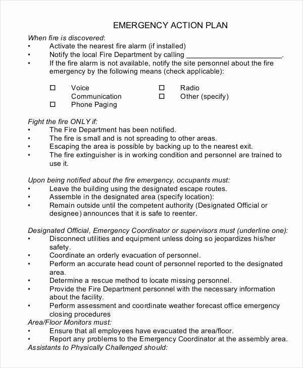 Emergency Action Plan Template 9 Free Sample Example