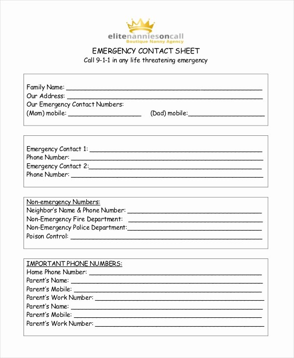 Emergency Contact form for Babysitter Idealstalist