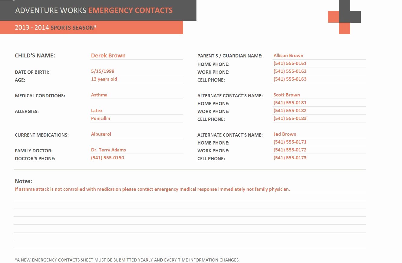 Emergency Contact form Template