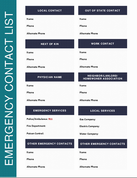 Emergency Contact List