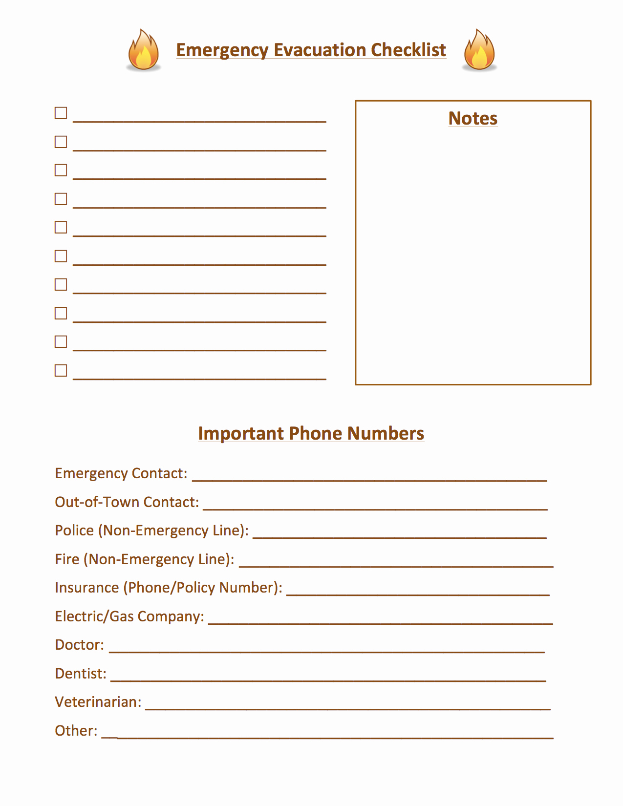Emergency Evacuation Checklist