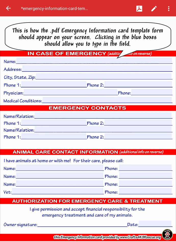 Emergency Information Card Template