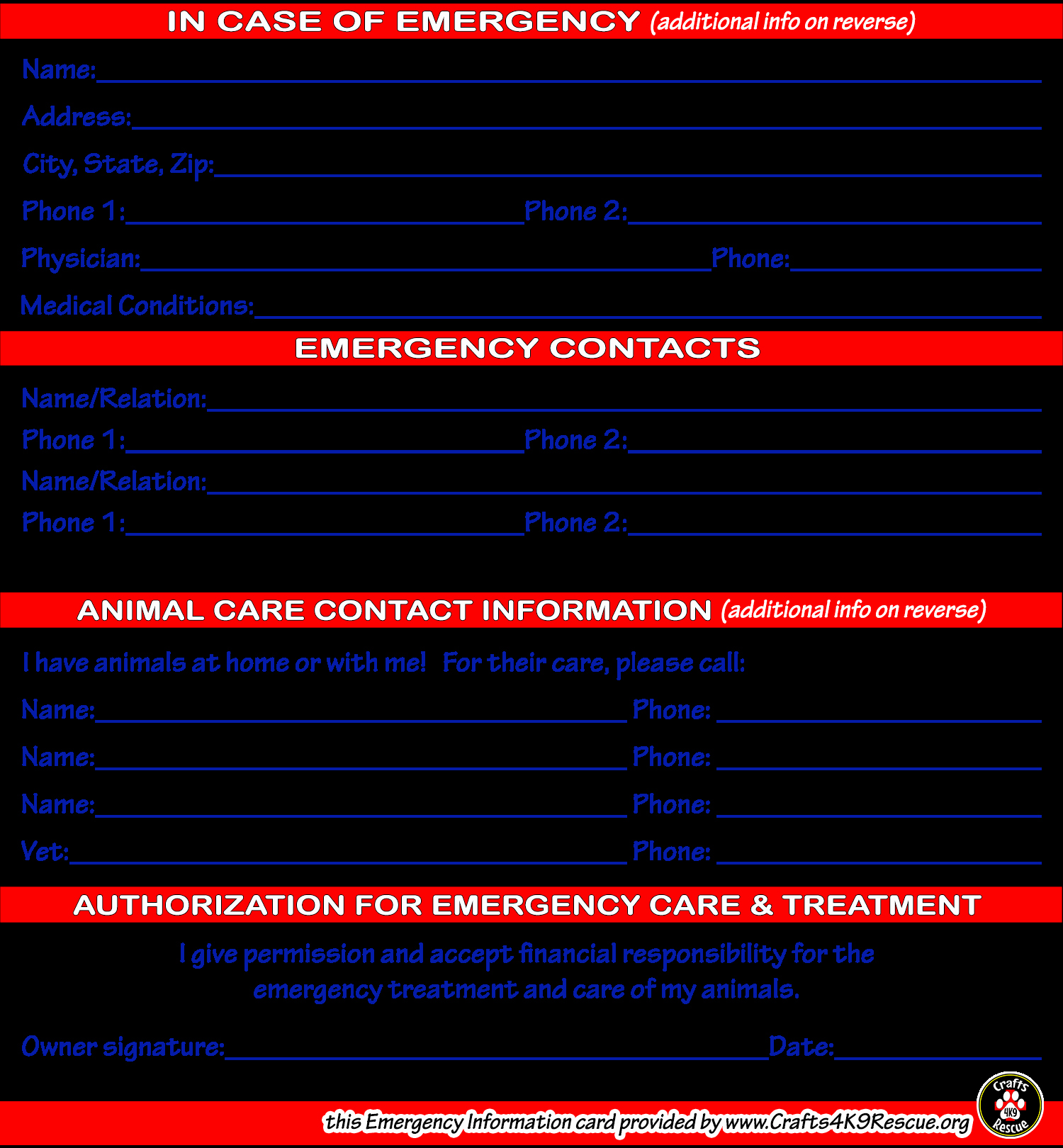 Emergency Information Card Template