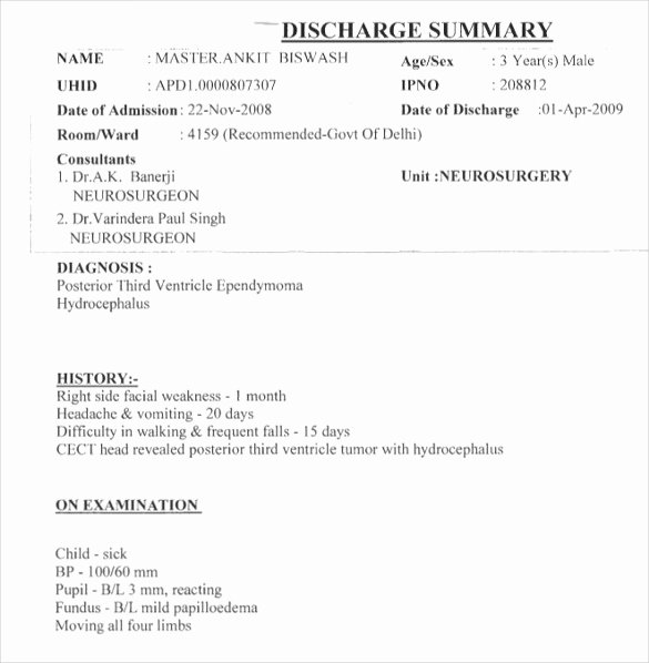 Emergency Room Discharge Summary Template Templates