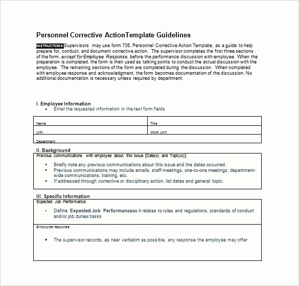 Employee Action Plan Template Free Corrective for