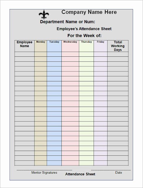 Employee attendance Calendar 2017