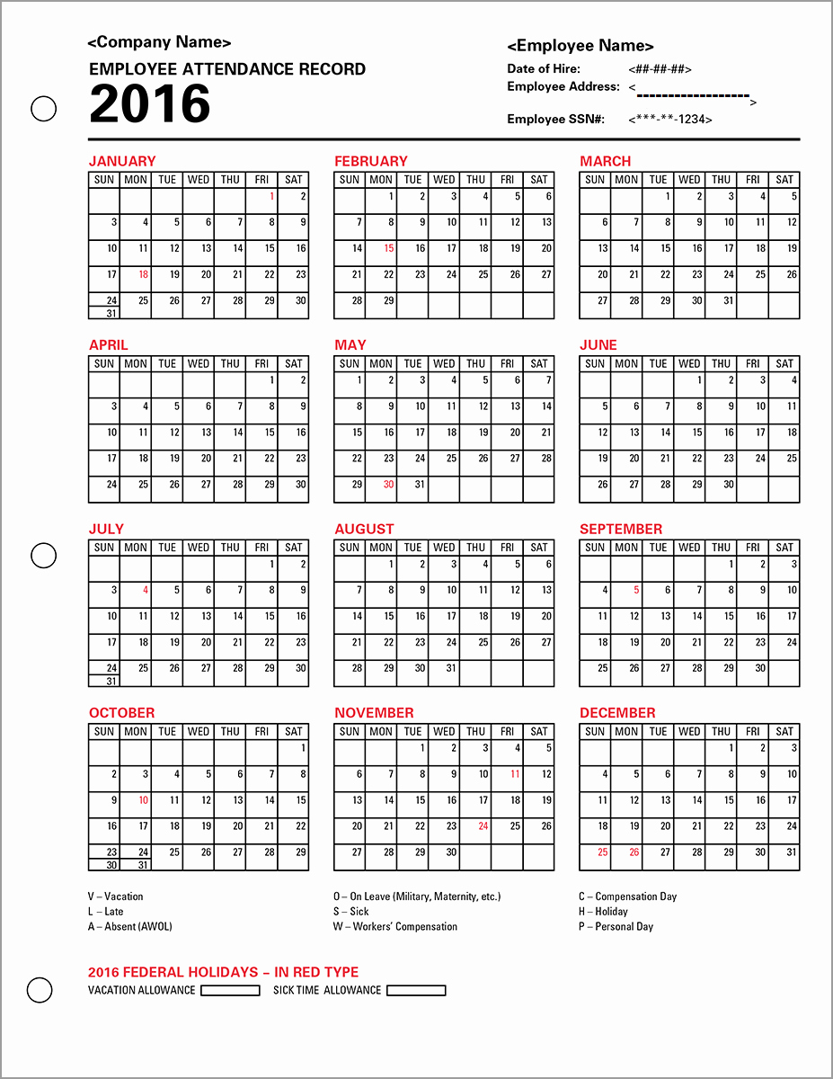 Employee attendance Calendar