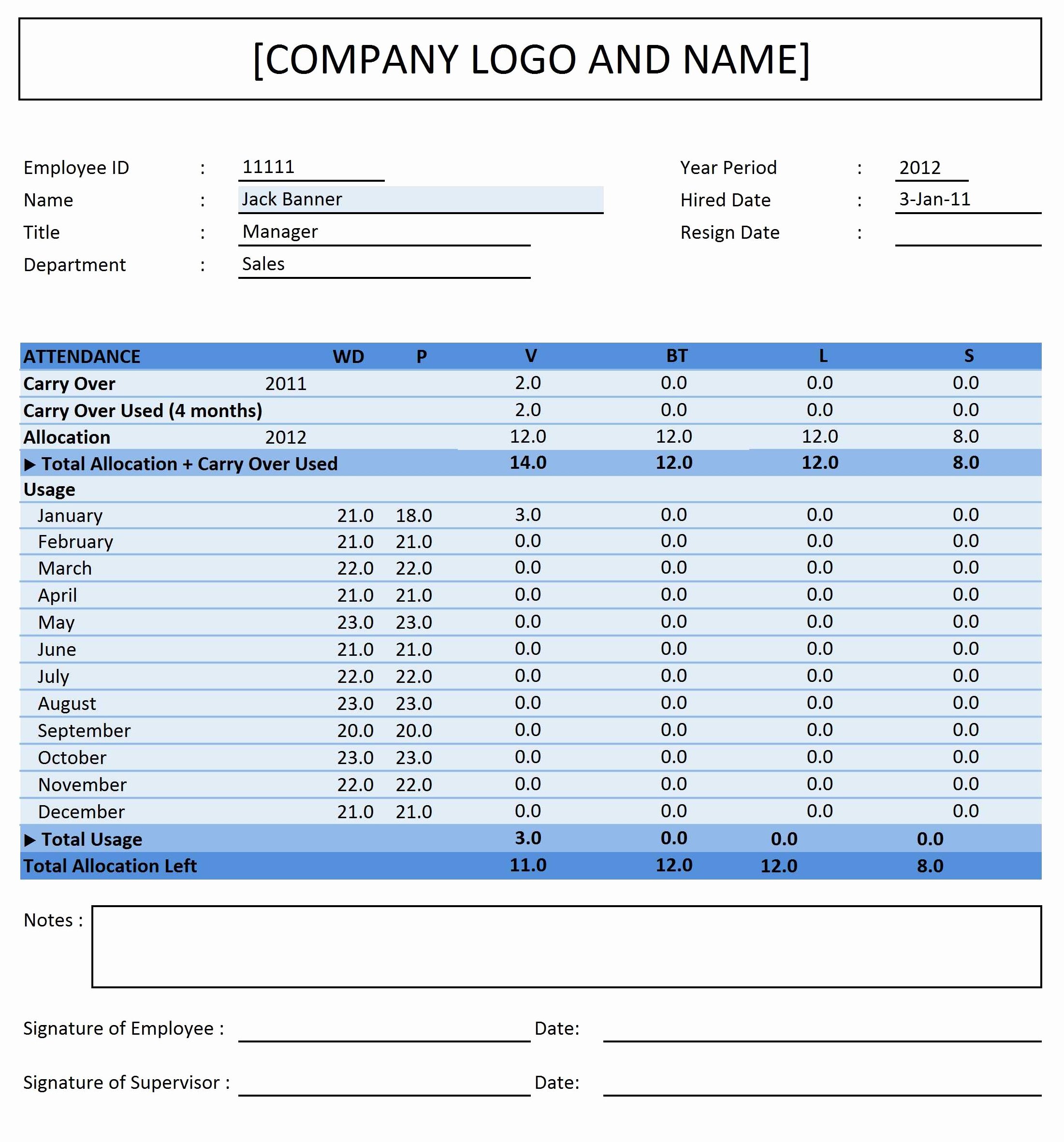 Employee attendance Tracker Excel Templates