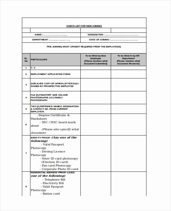 Employee Checklist Template Excel Yun56