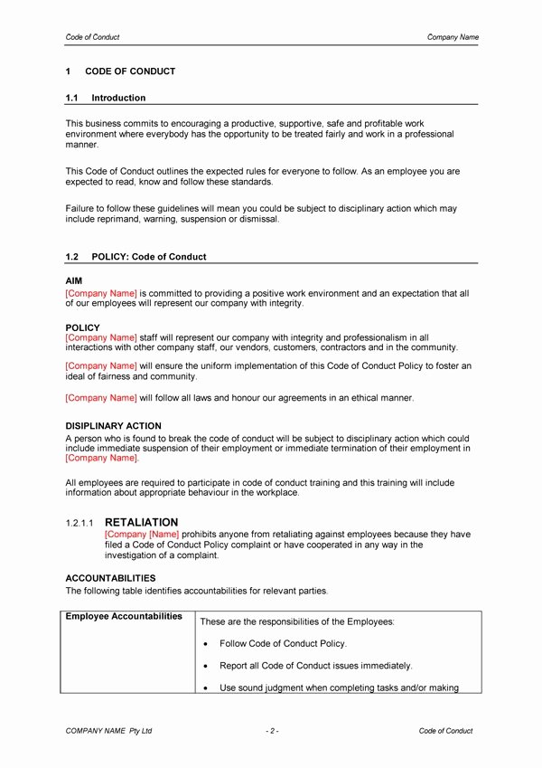 employee code of conduct template