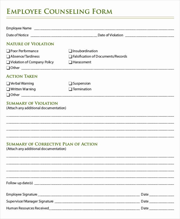 Employee Counseling form Template Microsoft Templates