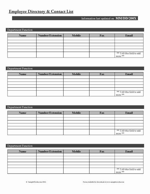 Employee Directory and Contact List form