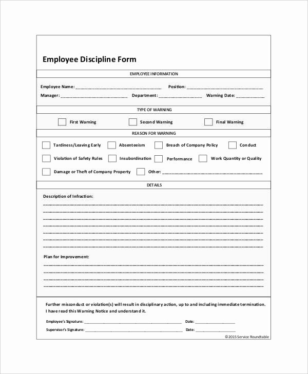Employee Discipline form